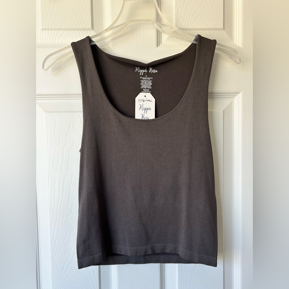 Hippie Rose Charcoal Stretch Cropped Tank Top
